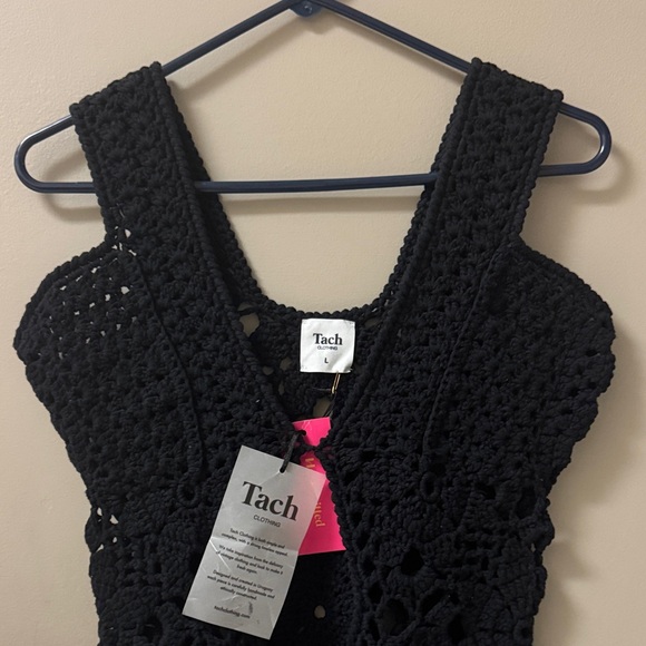 TACH Black Crochet Cutout Mini Dress. PTP17 - Picture 5 of 7